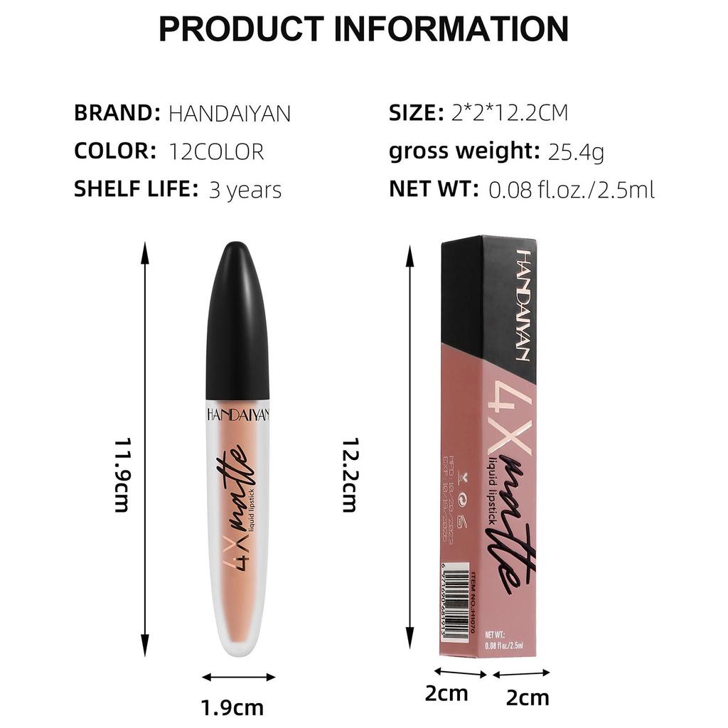 HANDAIYAN Matte Waterproof Lip Gloss Sexy Lipgloss Liquid Lipstick Nude Pink Purple Makeup Long Lasting Tinted Lip Glaze