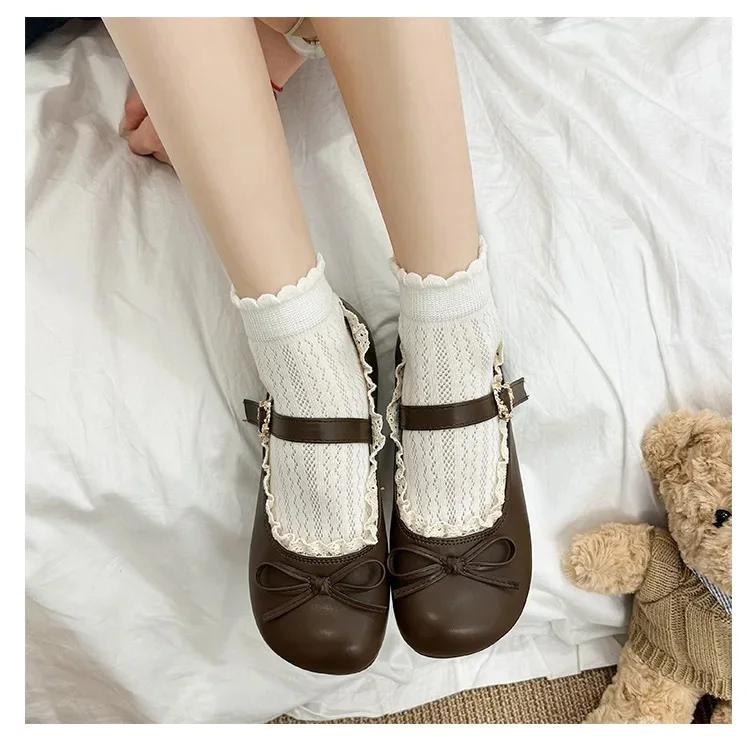 Ретро туфли Мэри Джейн на плоской подошве с круглым носком, женские туфли на мягкой подошве, весенне-осенние туфли для платья, узор в горошек, резиновая подошва