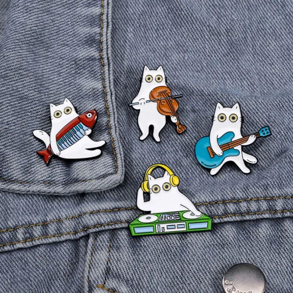 Guitar Women Suit Lapel Pins Violin Music Cat Badges Fashion Cat-shape Brooch Girls
