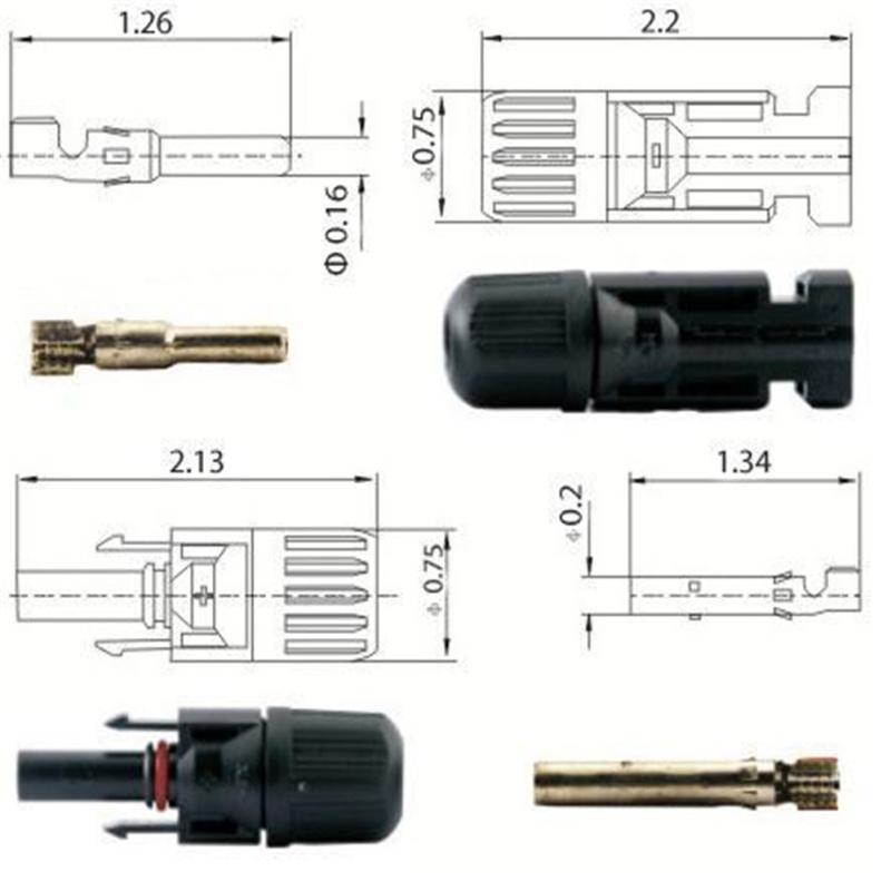 Металл Mc4 30a 25a Внутренний контакт Фотоэлектрический разъем солнечной панели Водонепроницаемый комплект Ip67