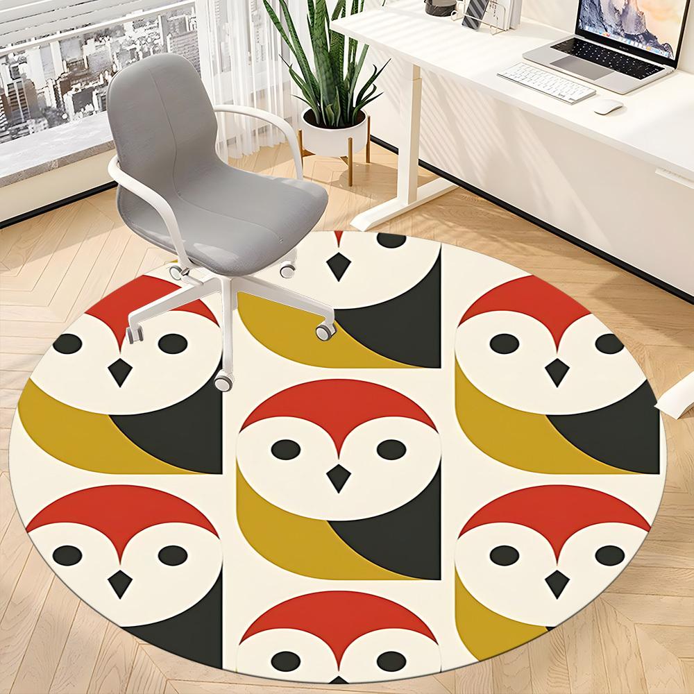 1pc Owl Pattern Office Round Area Rug, Indoor Mat Suitable For Office, Under Office Chairs Bedroom Living Room Home Decor, Room Deco