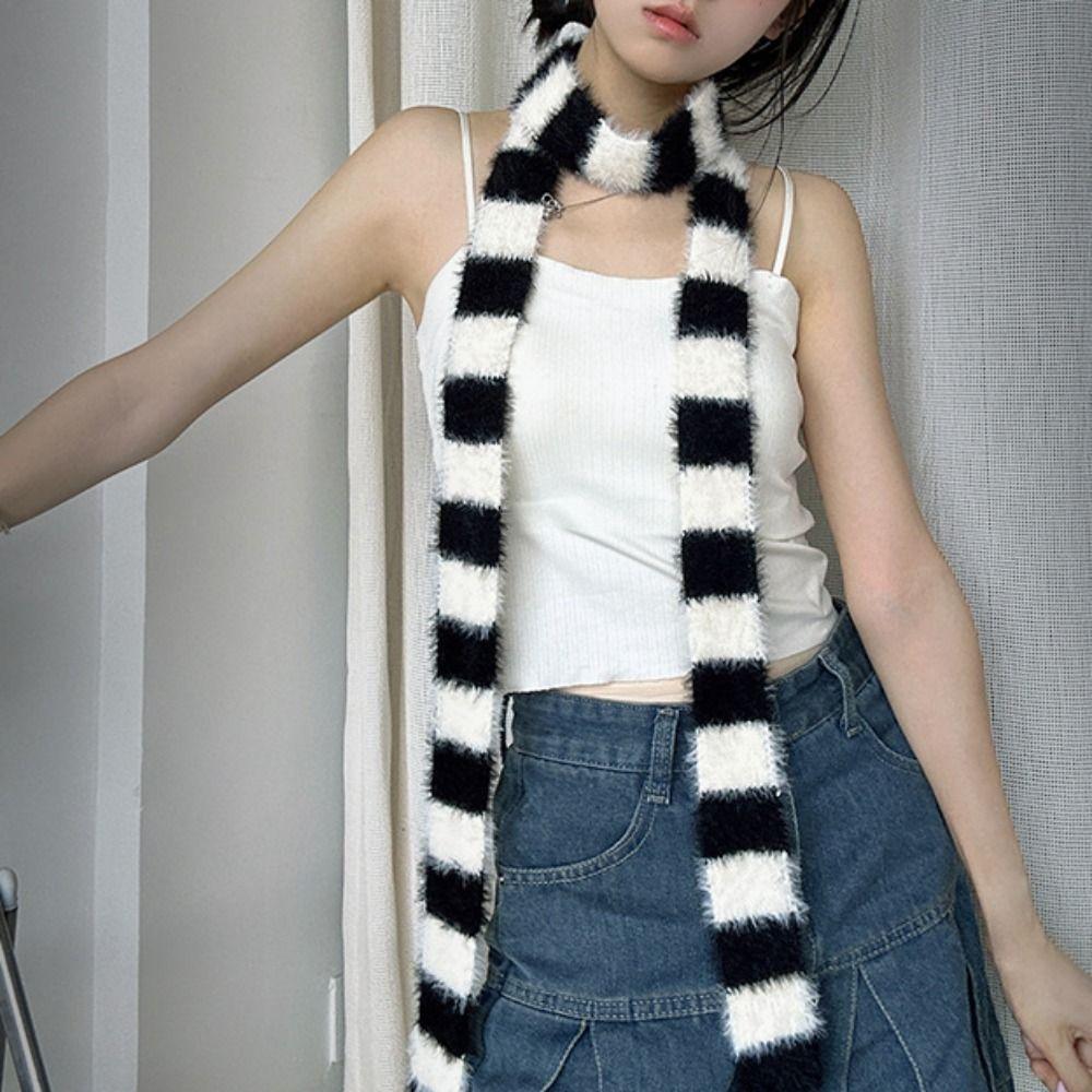 Gothic Punk Narrow Long Scarf Harajuku Choker Streamer Fashion Y2K Striped Scarf Women