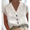 Vintage Summer White Tops Casual Women Cotton Linen Blouses Leisure Lapel Blazer Collar Shirt