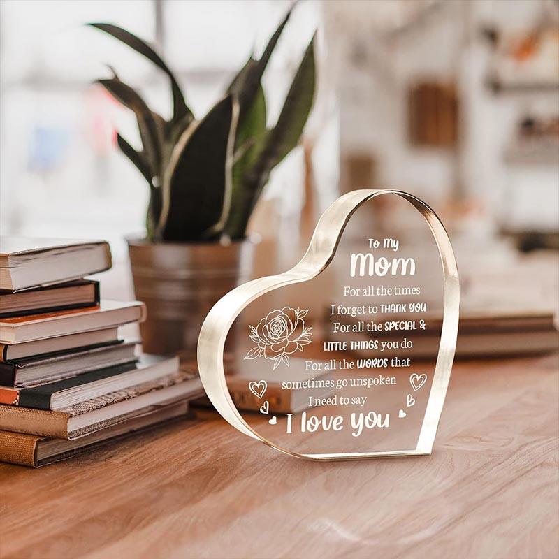 1Pc Heart Shaped Acrylic Block, Acrylic Keepsake for Mom, Personalized Acrylic Plaque Heart Shaped Keepsake, Desk Decoration Signs Present for Family