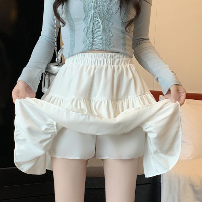 Плиссированная юбка-трапеция для женщин с оборками Sweet Hottie в консервативном стиле с эластичной резинкой на талии, тонкие повседневные летние шорты, юбки, белые, черные