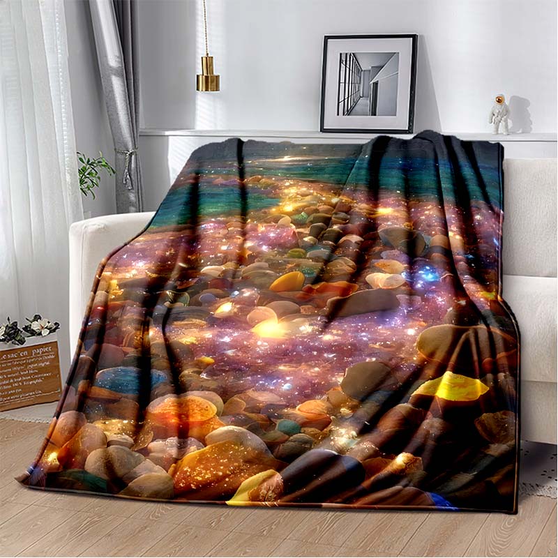 3D Fashion Wave Pebble Starfish Cartoon Flannel Blanket Sofa Bed Bedroom Warm Portable Exquisite Extra Large Warm Blanket Gift