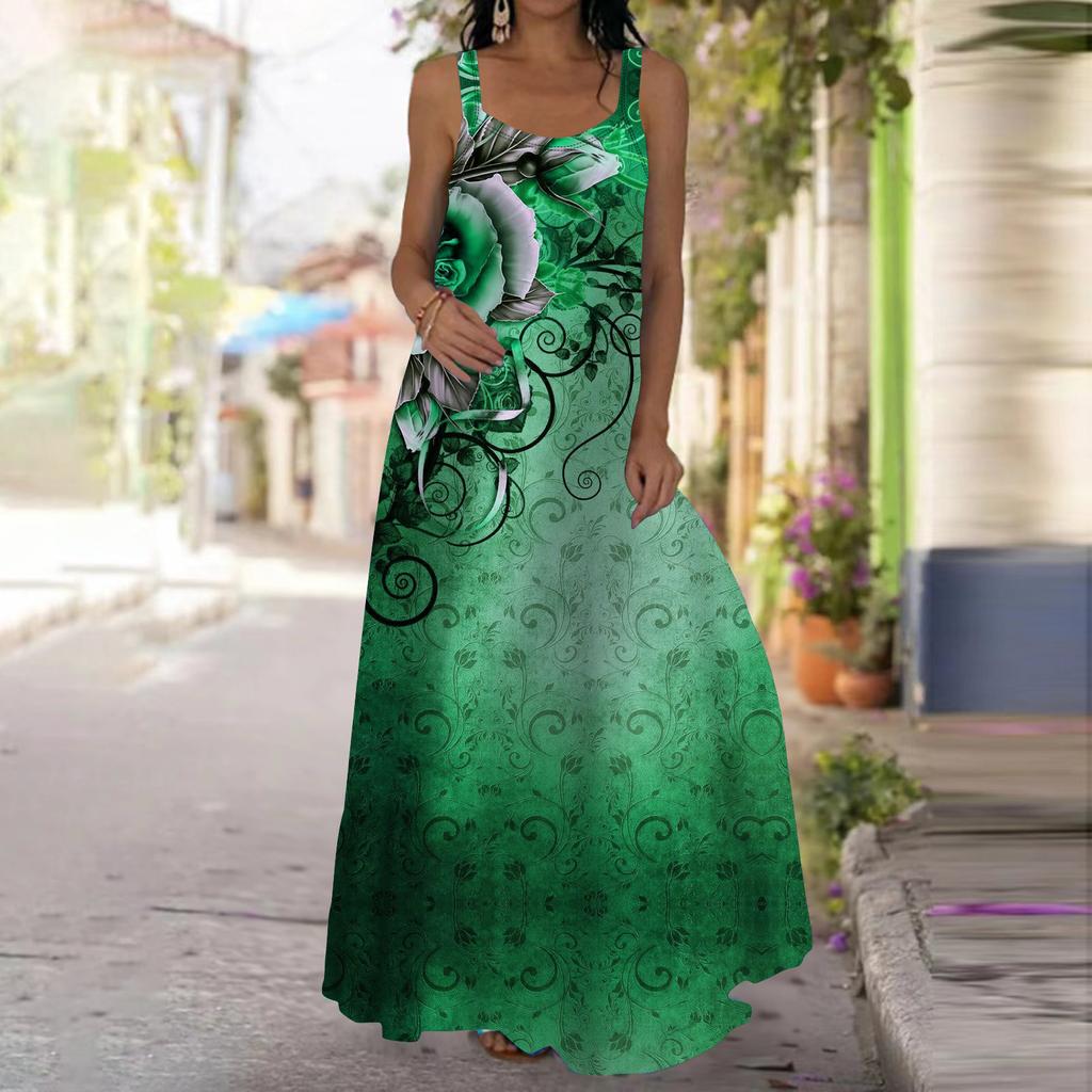 Женское платье-комбинация Длинное платье макси Платье с принтом синих роз Весна и лето Для отдыха и отпуска