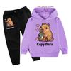 2pcs Girls Capybara Hoodie Joggers Set Kids Cozy Outfit Capybara Graphic Casual Playwear Machine Washable Everyday Sports Matching Outfit for Boys