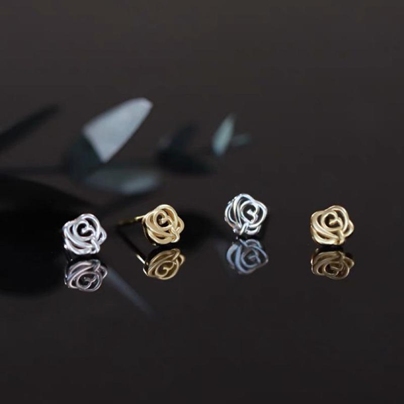 Французские полые маленькие серьги-гвоздики с розами, элегантные мини-серьги, простые, элегантные, для девушек и женщин