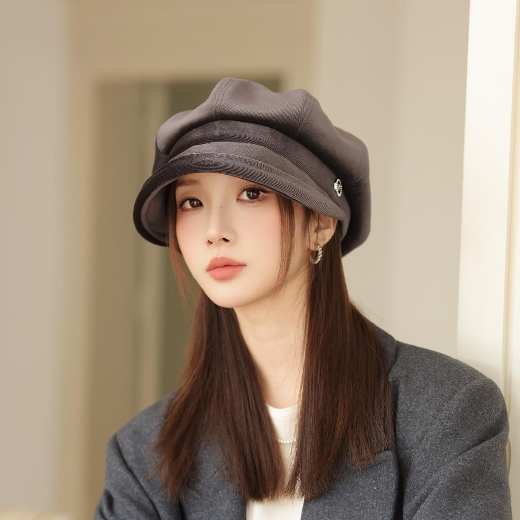 Берет Женский Осень и Зима Ретро Шляпа Художника Мода Утиный Язычок Восьмиугольная Шляпа