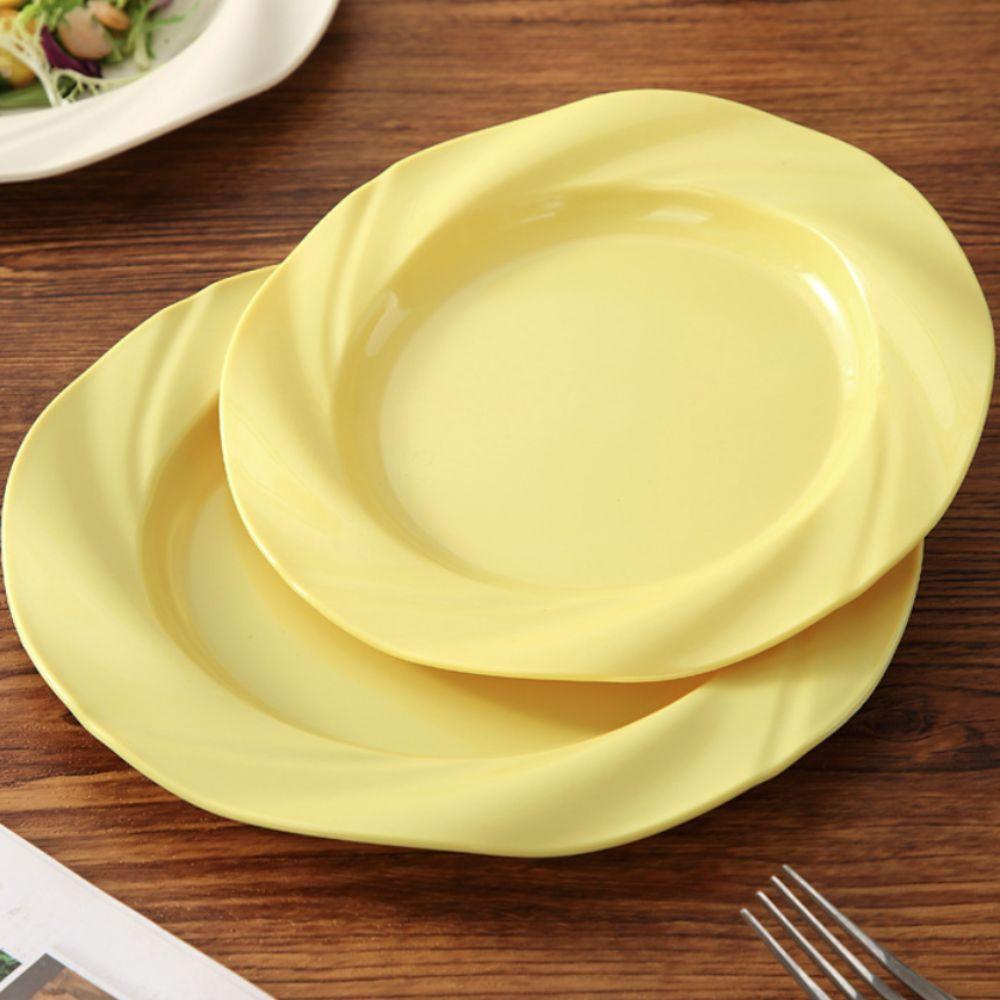 4PCS Plastic Light Luxury Round Plate Ceramic-look Salad Dish Household Fruit Plate Home