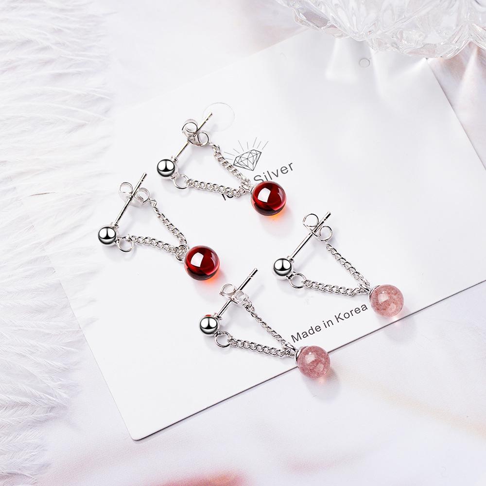 Women's Cute Garnet Crystal Bead Earrings - Japanese Korean Style