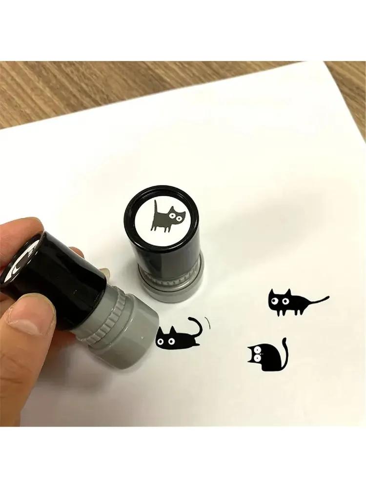 Cute stamp depicting a black cat - horizontal tail