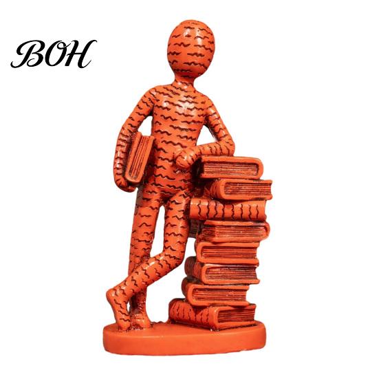 Light Luxury Decorative Figures Resin Book Lover Statue, Reader Sculpture Leaning on Stacked Book, Durable Craft for Home Decoration Abstract