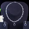 Bridal Sapphire Earrings Necklace Set Chain Zircon Jewelry Dinner Wedding Dress Accessories