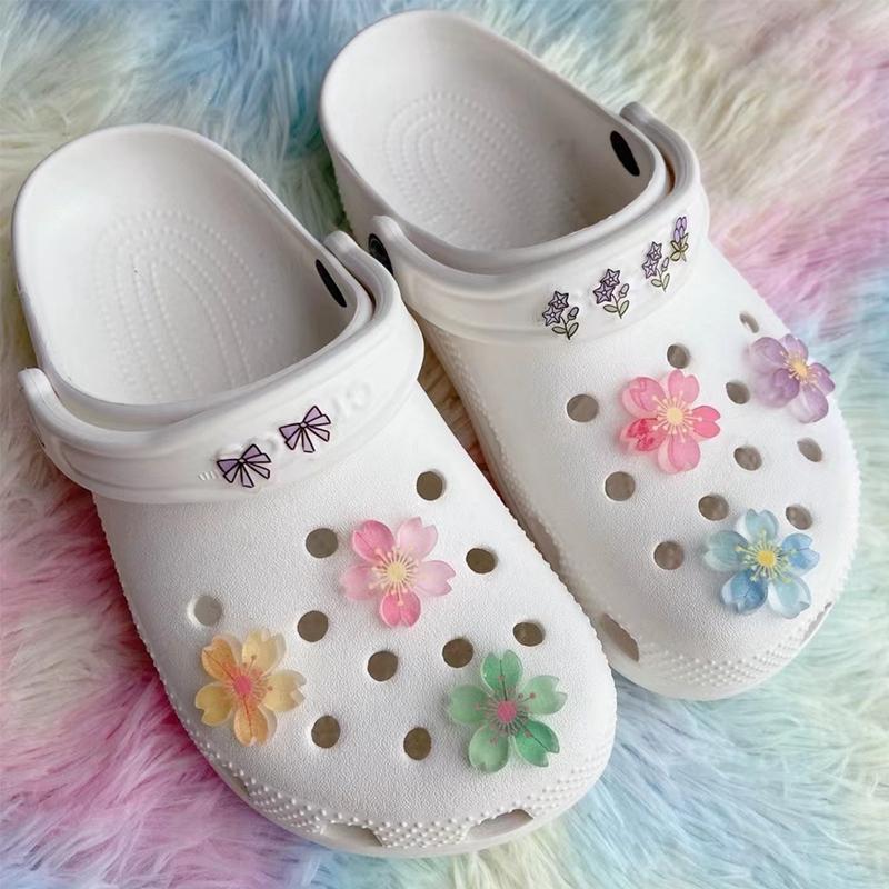 1Set Cherry Blossom Shoe Charms Set Colorful Flower Advanced Shoe Decorations DIY Detachable Buckle Shoes Accessories
