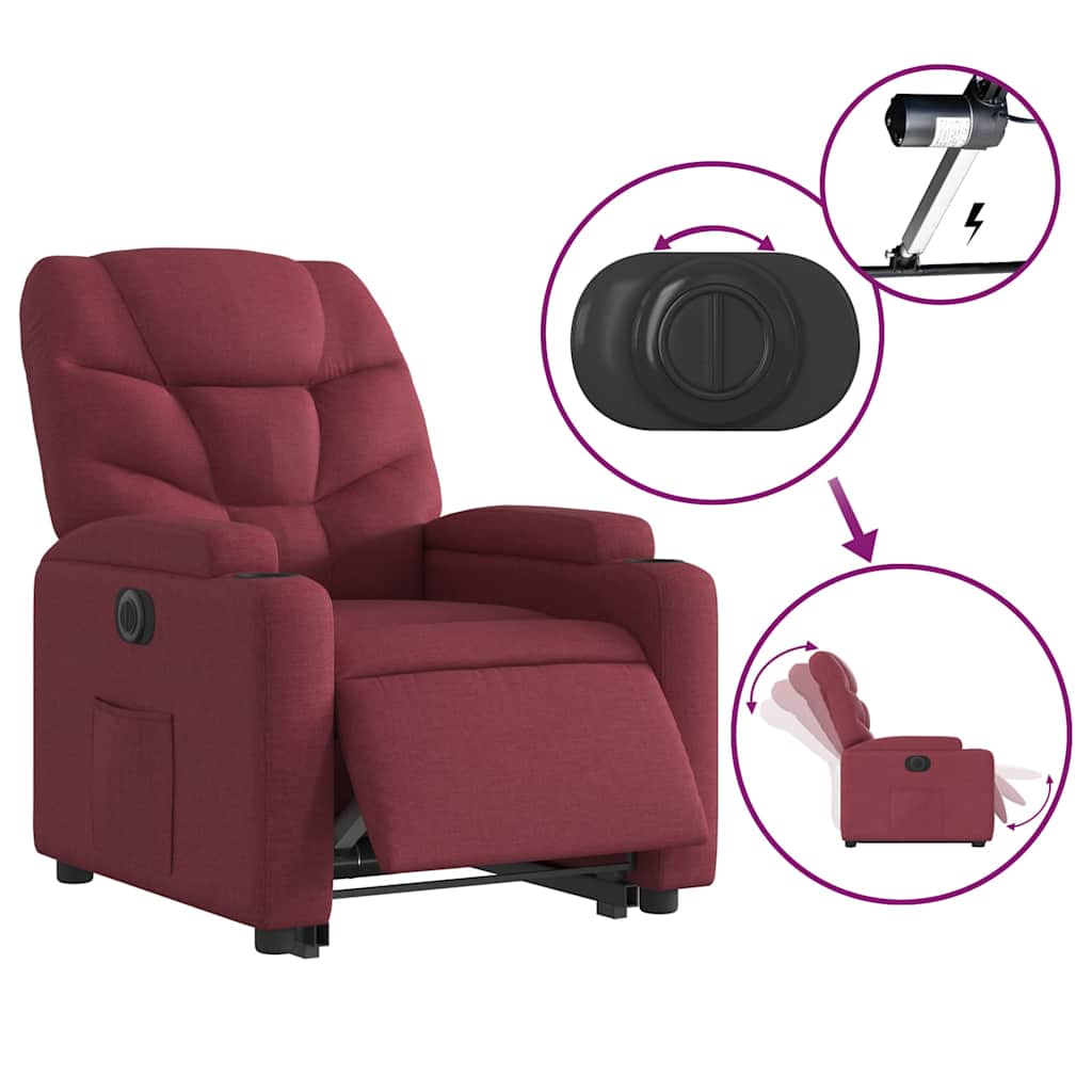 Recliner Chair with Lift Assist Electric Burgundy Fabric
