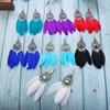 Bohemian White Feather Earrings Retro Exaggerated Fringed Earrings Tibetan Travel Photo Earrings