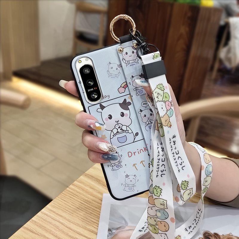 Anti-dust Soft Case Phone Case For Sony Xperia5 IV Kickstand Phone Holder Cartoon Fashion Design Waterproof Wrist Strap