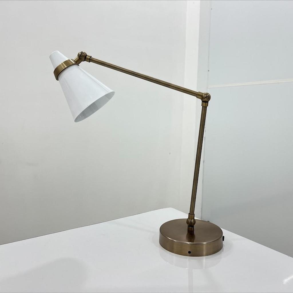 Table Lamp Swing Arm Adjustable Desk Lamps White Shade And Raw Brass Table Lamp Décor