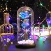 Preserved flower glass cover, rose gold leaf flower with LED light, Valentine's Day Women's Day creative gift ornament