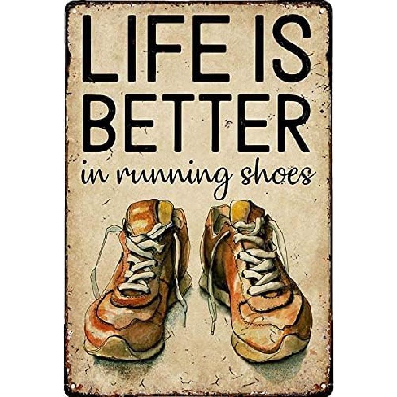 Vintage Tin Metal Poster Sign Runners Life is Better with Running Shoes Retro Wall Art Decor Iron Painting for Home Kitchen Cafe Pub Sign 6x8 Inch