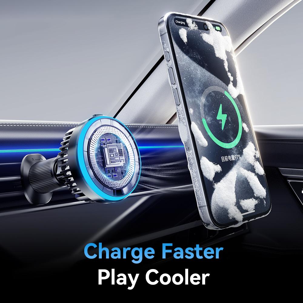 ESSAGER 15W Car Air Vent Magnetic Wireless Charger 360° Rotation Magnetic Charging Power Bank TEC Cooling