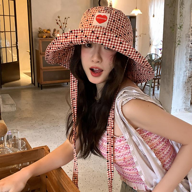 Женская клетчатая привлекательная шляпа-рыбак с широкими полями, весенняя и для защиты от солнца