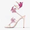Elegant Pink Wedding Shoes CRYSTAL Bow High Heels Sandals Woman Summer Ankle Strap Thin High Heels Open Toed Party Shoes