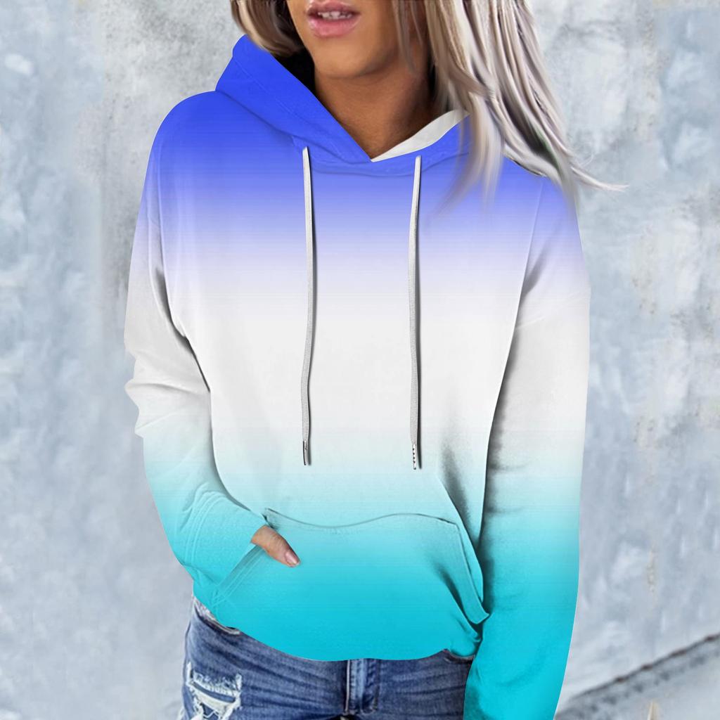Женская модная повседневная толстовка с капюшоном и градиентным принтом с длинным рукавом