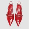 Fashion Sexy Pointed Toe Sandals Women Summer Red Thin High Heels for Women Patent Leather Back Trip Strap Mules Wedding Women Pumps