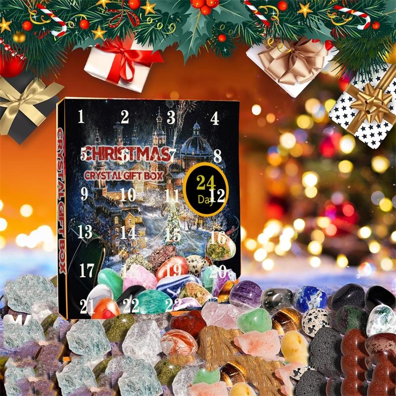 Crystal Advent Calendar 24Days Gift Natural Crystal Countdown Calendar Holiday Advent Calendar Collectible Gem Stones For Table