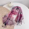 100% Natural Linen Woman Scarf Hijab Shawls Breathable Latticed Colorful Scarves With Tassels