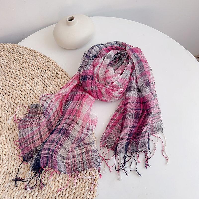 Colorful Lattice Scarf Women's Spring And Summer Breathable Linen Scarves