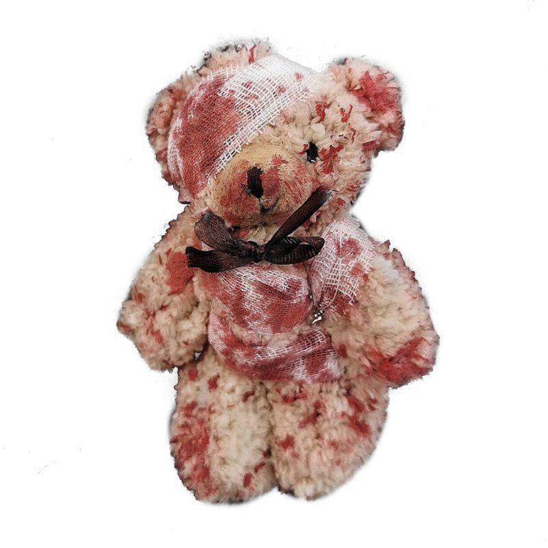 Cool Punk Bloody Plush Bear Keychain Halloween Injured Animal Bear Doll Key Ring
