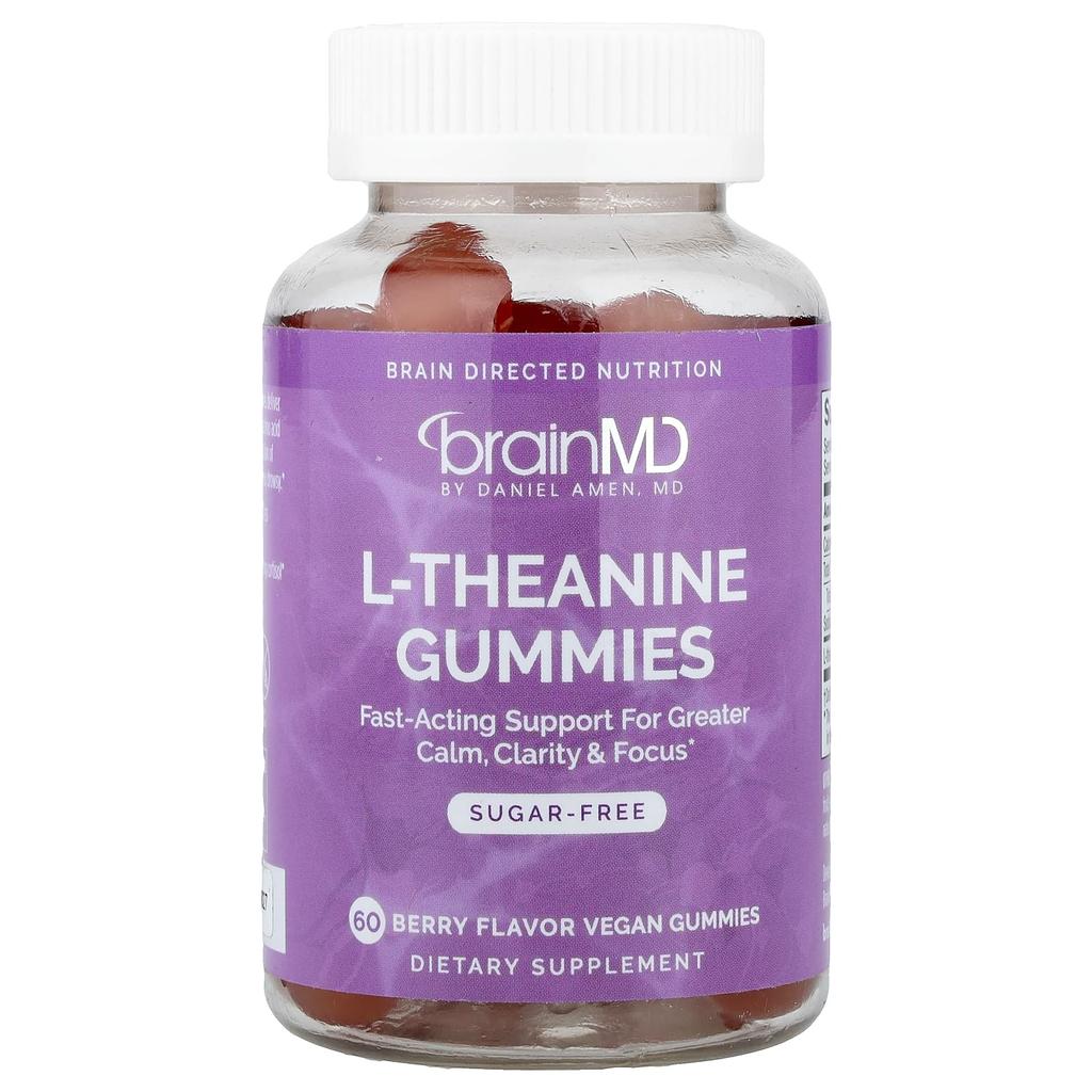 BrainMD L-Theanine Gummies, Berry, Vegan, 60 Gummies (100mg Per Gummi)