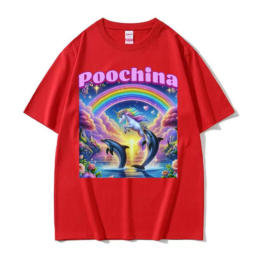 Poochina Brain Rot Ironic Funny Meme Tee Shirt for Men Harajuku Hip Hop Streetwear Tshirt Unisex Oversized 100 Cotton T Shirt