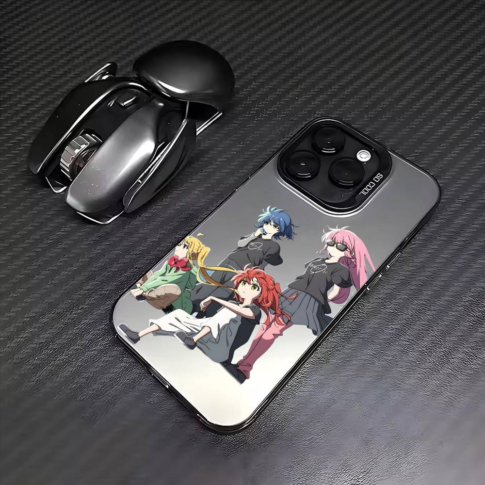 Bocchi The Rock Kessoku Band Phone Case For iPhone17,16,15,14,13,12,11 Plus,Pro Max Colored Silver Plated Inside Cover