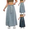Женская юбка макси с эластичной завышенной талией, регулируемая юбка-трапеция на шнурке с карманами, однотонная повседневная юбка