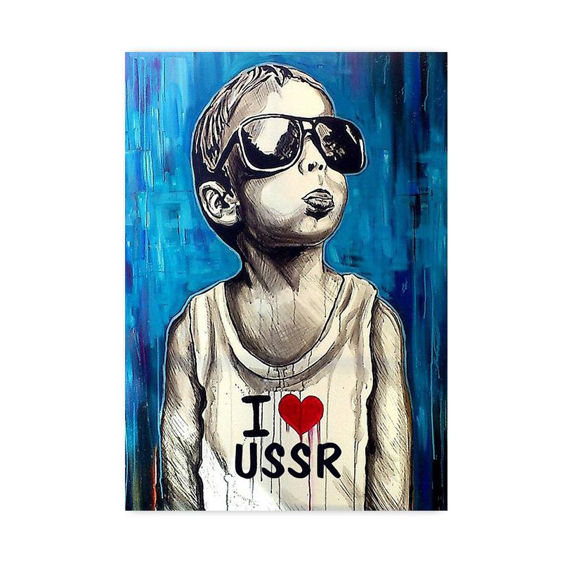 Граффити Бэнкси Я люблю жизнь Маленький мальчик Плакаты и принты Настенные картины на холсте Уличный поп-арт для спальни Гостиная Декор