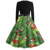 Women's Fashion V-neck Casual Slim-fit Christmas Print Long-sleeved Dress