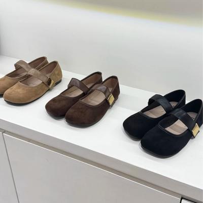 Супер удобные в носке 2025 лето новая обувь Мэри Джейн на плоской подошве, универсальная, женская обувь, замша, металлическая пряжка, круглый носок, с мелким вырезом, одинарная обувь