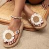Imitation Braided Jute Rope Tassel Slippers with Sun Flowers Fashion Outdoor Tassel Slippers for Women with Thick Heels And Flowers