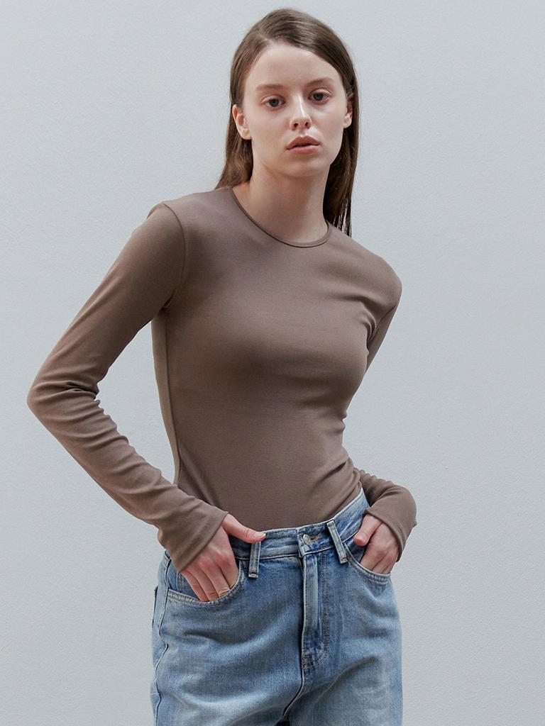 GNGB U-Neck Weave Long Sleeve_Brown