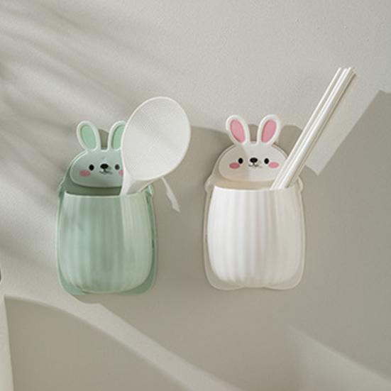 Настенный держатель для зубных щеток, противоскользящая полка для хранения в форме мультяшного кролика, самоклеящаяся настенная полка для хранения с глубоким карманом