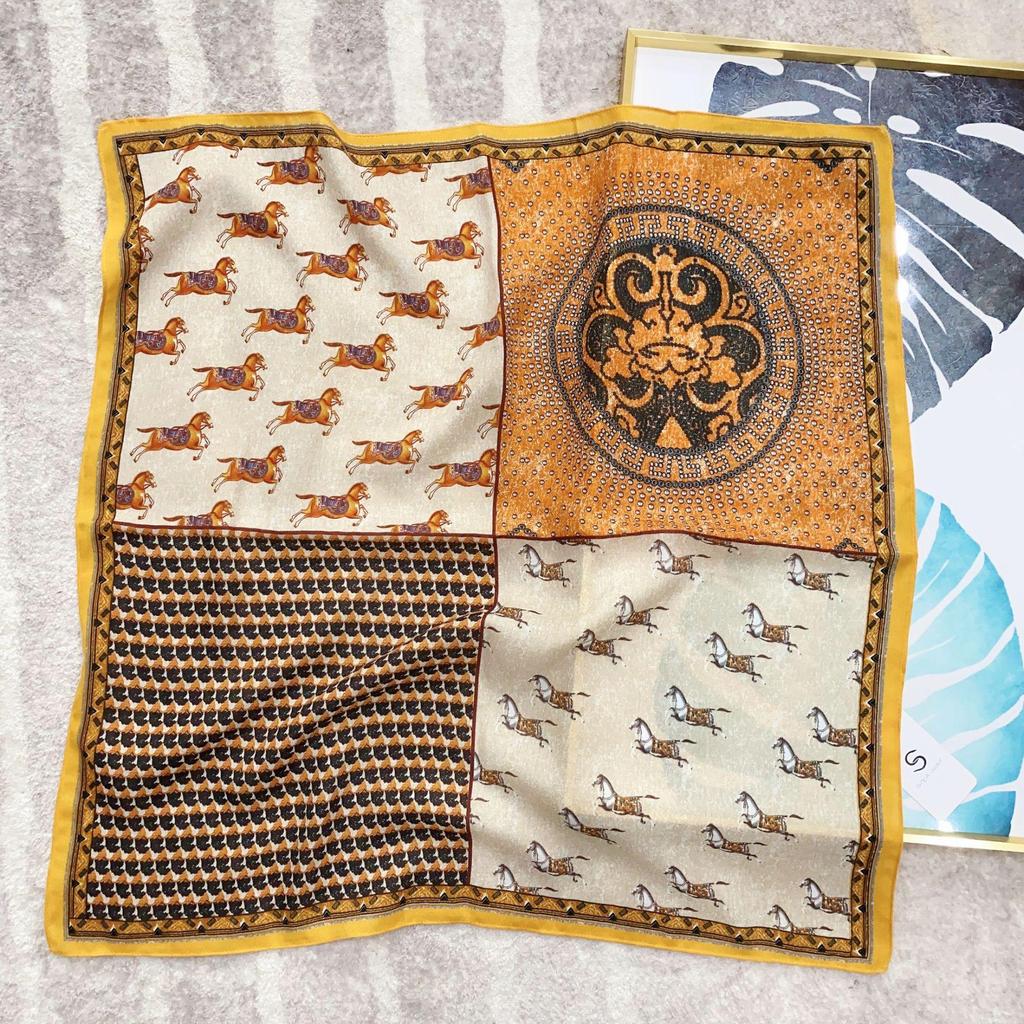 Korean Style Silk Square Scarf with Butterfly & Flower Print - Women's Fashion Accessory, Neck Tie, or Hair Scarf - Ideal Mother's Day Gift