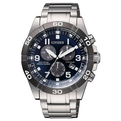 Мужские часы BL5558-58L Eco-Drive Серебристый/Темно-синий Титановый Хронограф