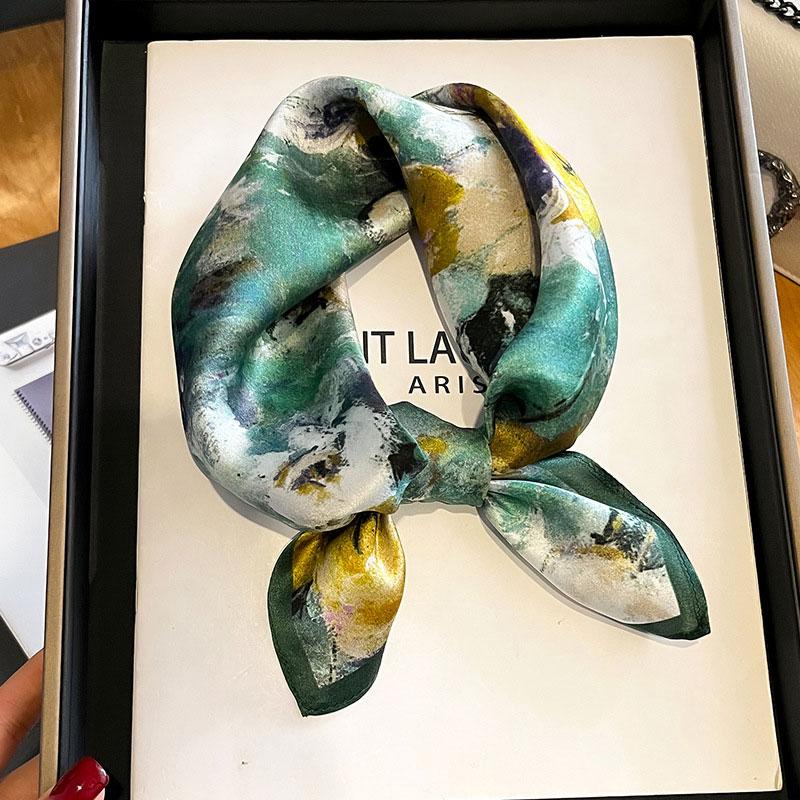 New 100% Natural Real Silk Women Scarf Printed Scarfs Bandana Women Square Scarves Hijab Shawls Warp Neckerchief Female Foulard