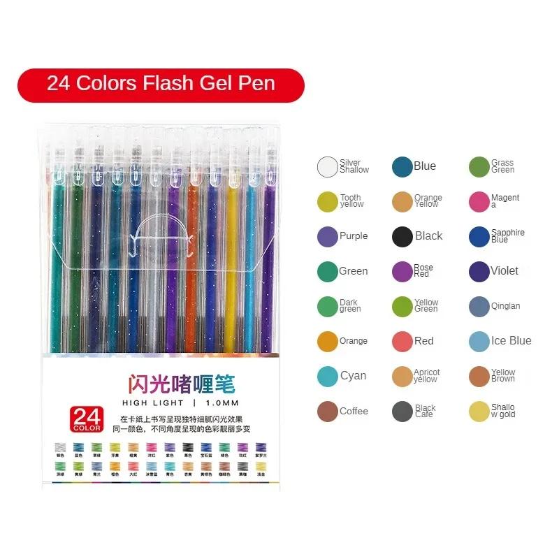 8-48 Colors Retractable Glitter Gel Pens Uncap Type Ballpoint Pen Card Stock Marking Coloring Drawing Art Marker Art Stationery