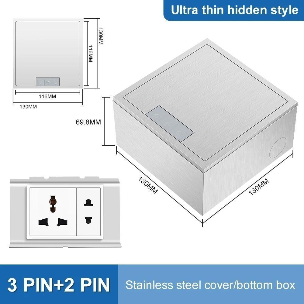 Rust-proof Flip Floor Socket Single Row 3-Pin & 2-Pin Socket Ultra Thin Hidden Style Replaceable Module Power Socket